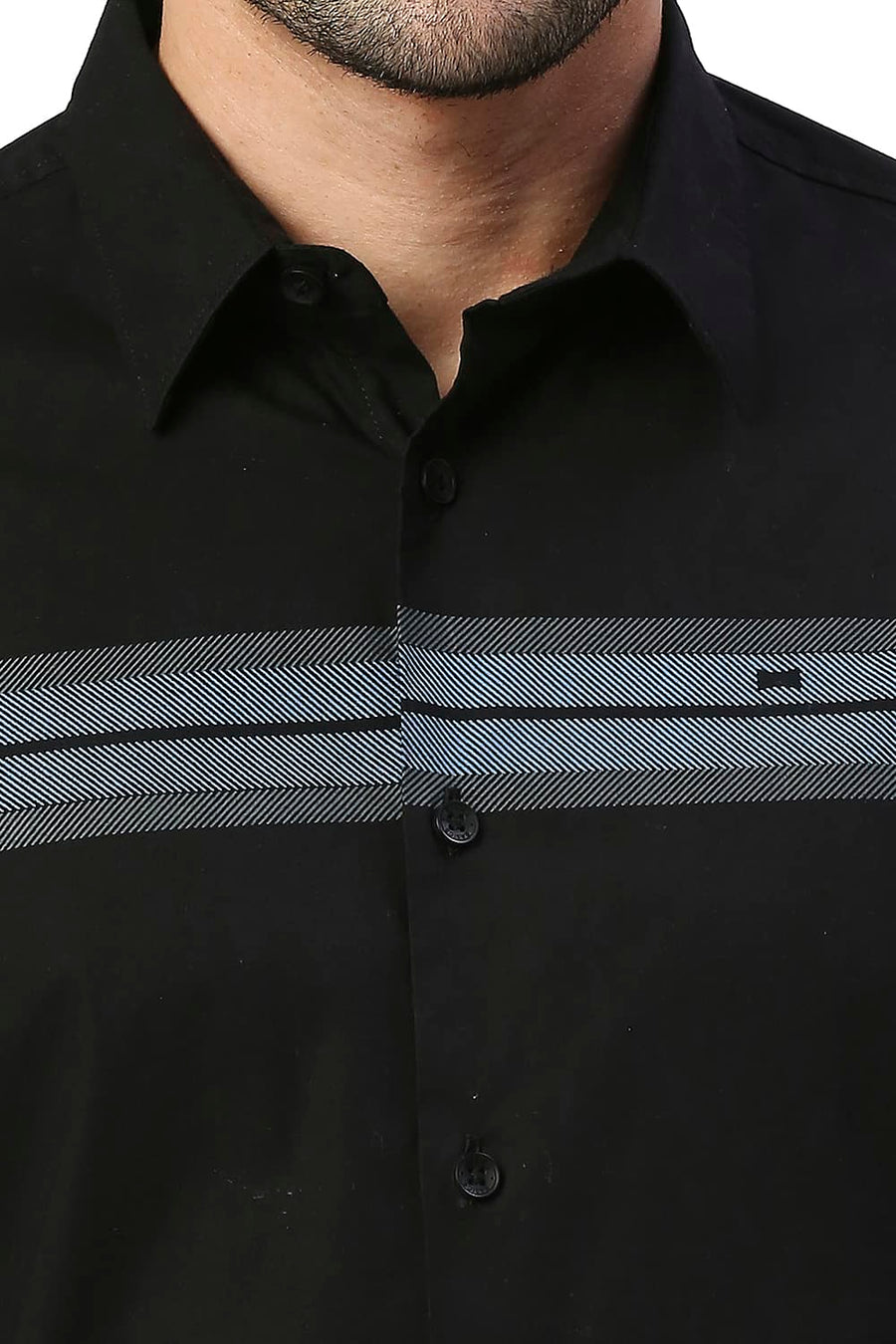 BASICS SLIM FIT JET BLACK COTTON POPLIN STRETCH SHIRT