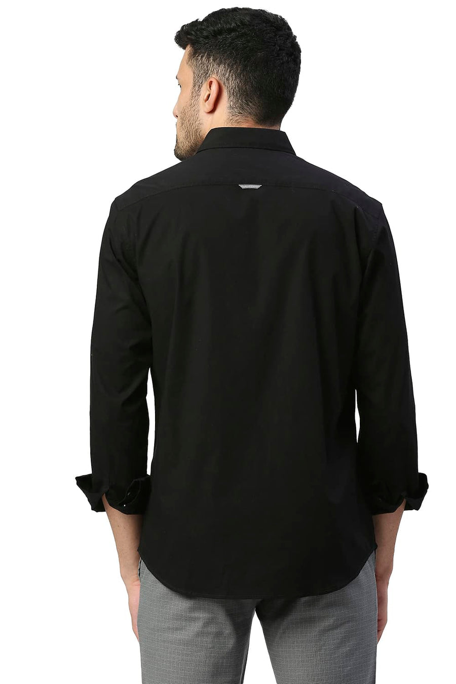 BASICS SLIM FIT JET BLACK COTTON POPLIN STRETCH SHIRT