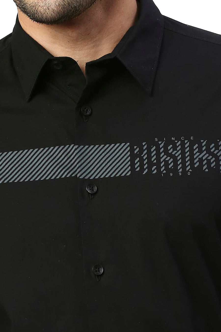 BASICS SLIM FIT JET BLACK COTTON POPLIN STRETCH SHIRT