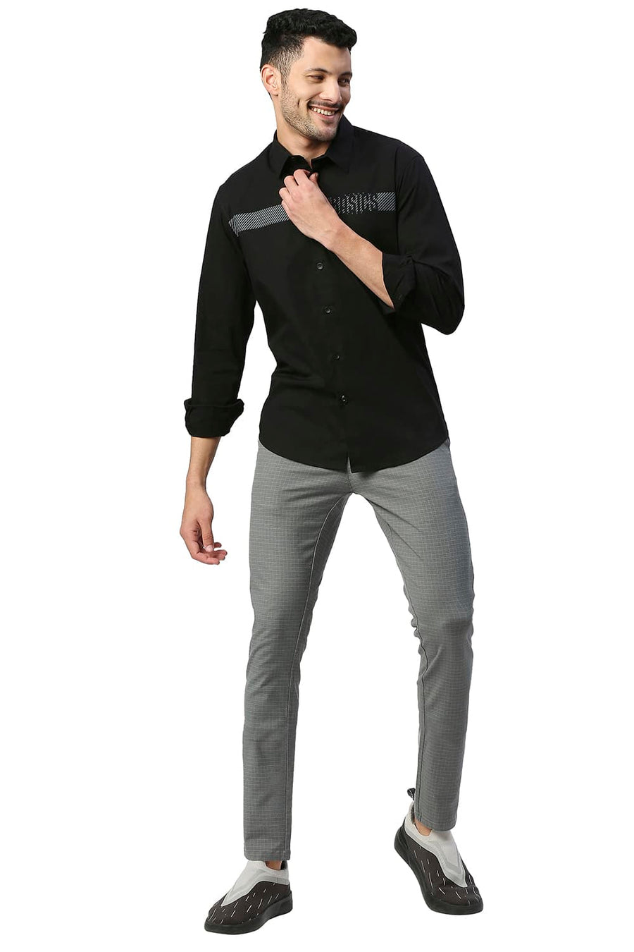 BASICS SLIM FIT JET BLACK COTTON POPLIN STRETCH SHIRT