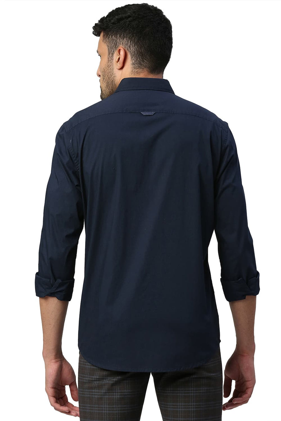 BASICS SLIM FIT MEDIEVAL NAVY COTTON POPLIN STRETCH SHIRT