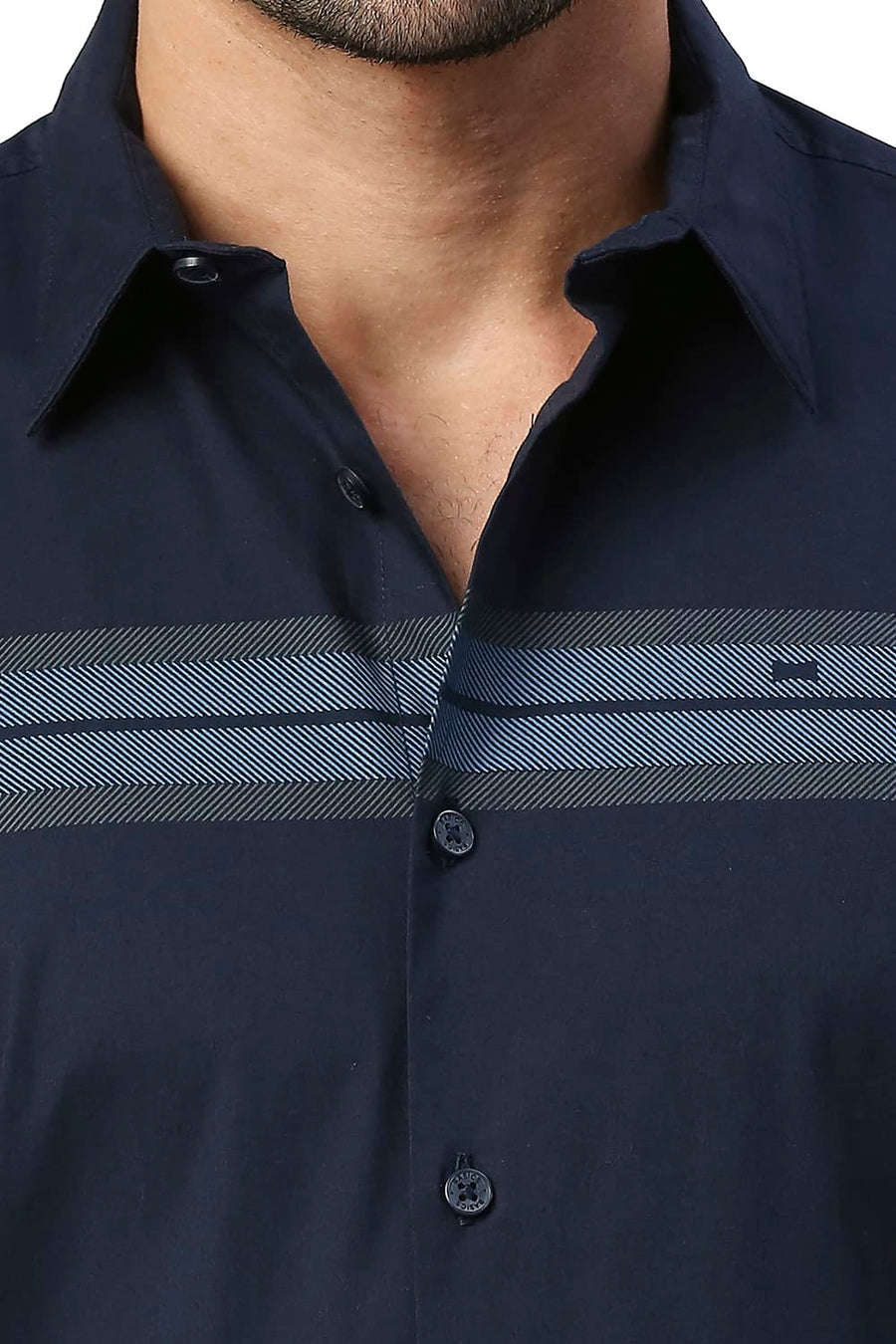 BASICS SLIM FIT MEDIEVAL NAVY COTTON POPLIN STRETCH SHIRT