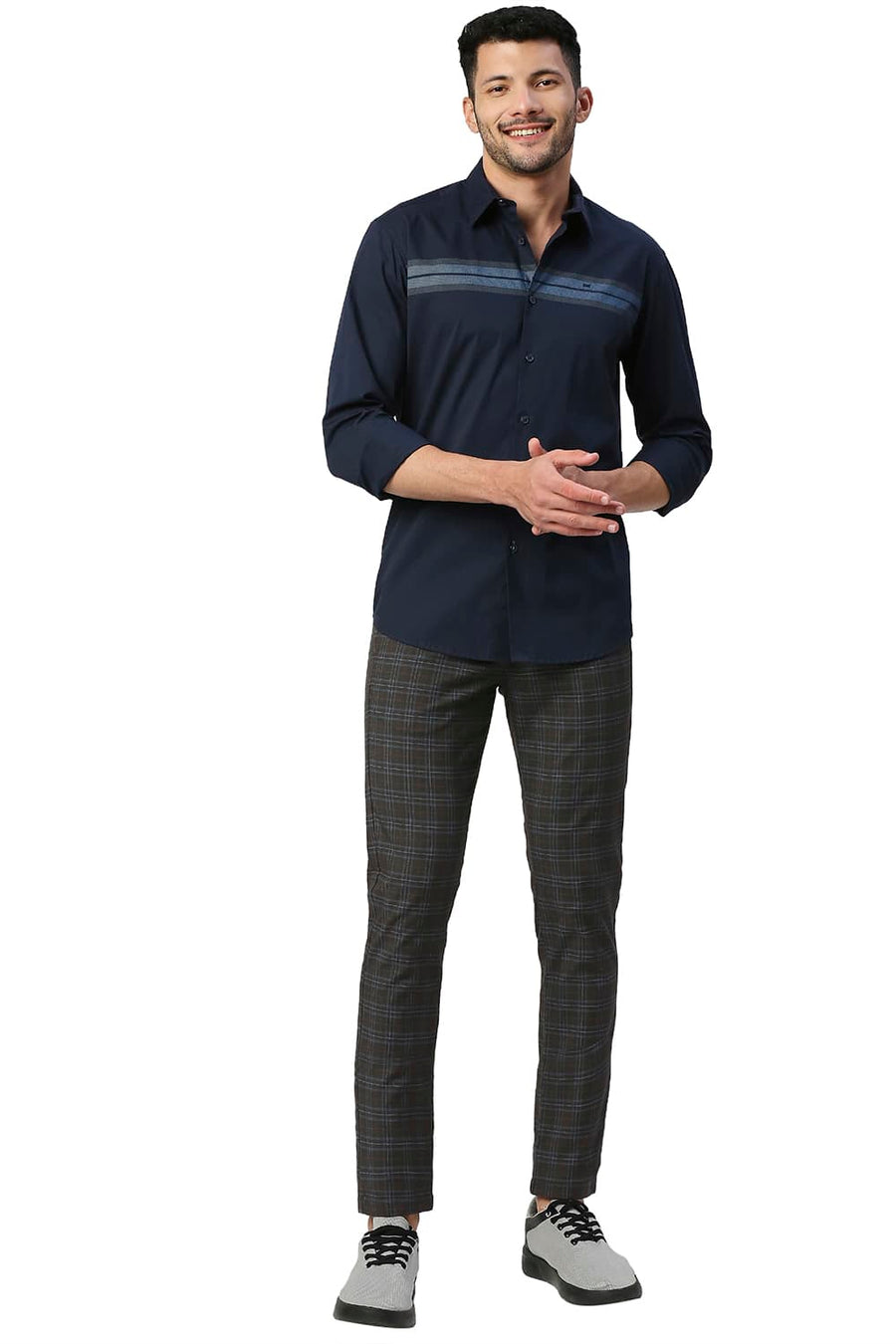 BASICS SLIM FIT MEDIEVAL NAVY COTTON POPLIN STRETCH SHIRT