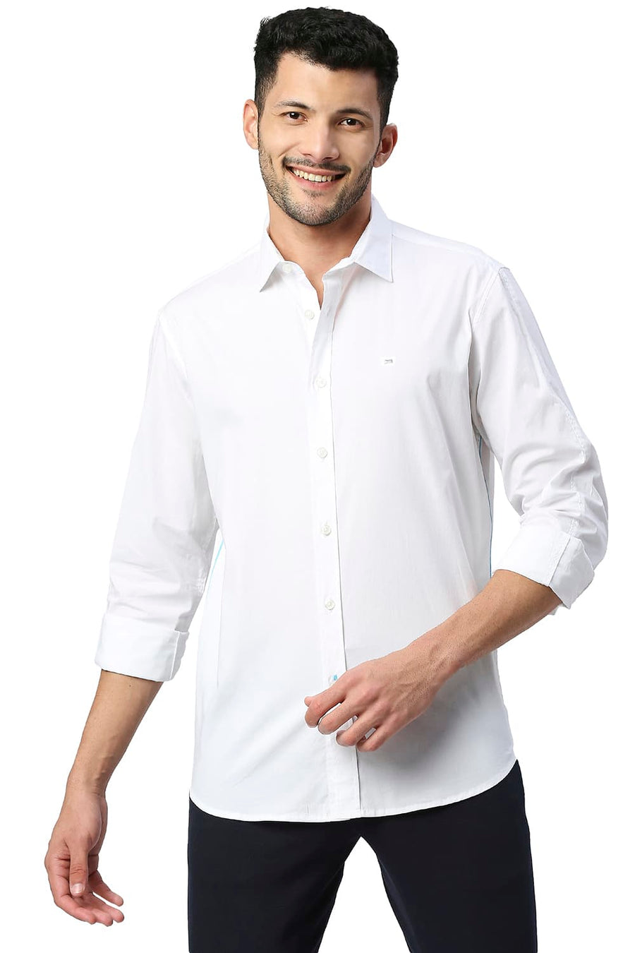 BASICS SLIM FIT CLOUD WHITE COTTON OXFORD SHIRT