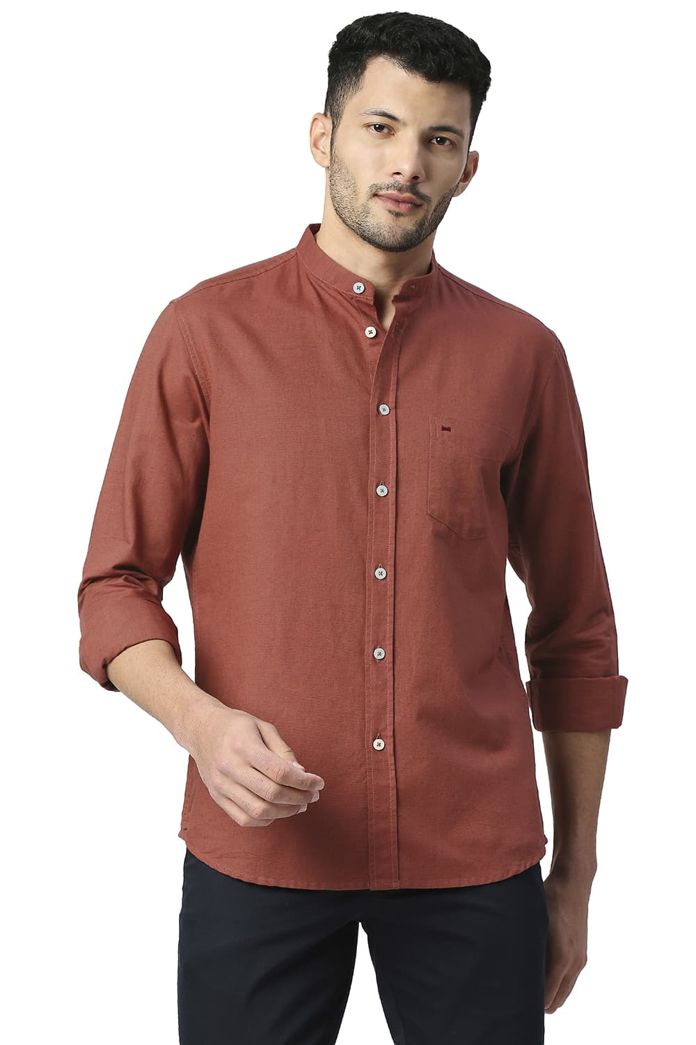 BASICS SLIM FIT COTTON LINEN SHIRT