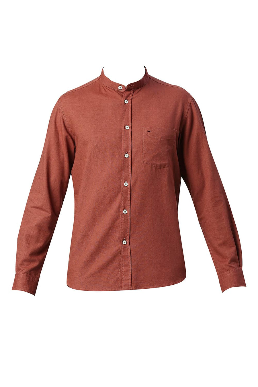 BASICS SLIM FIT BURNT BRICK COTTON LINEN SHIRT