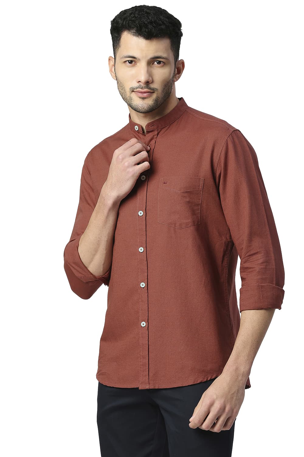 BASICS SLIM FIT COTTON LINEN SHIRT