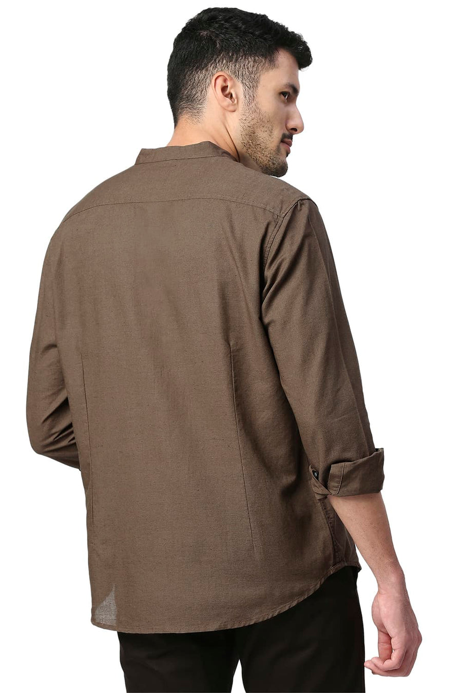 BASICS SLIM FIT FIR OLIVE COTTON LINEN SHIRT