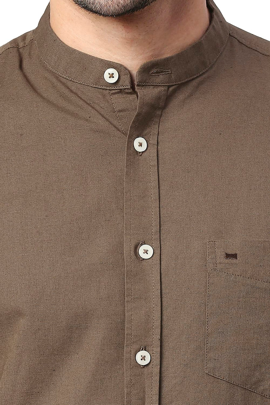 BASICS SLIM FIT FIR OLIVE COTTON LINEN SHIRT