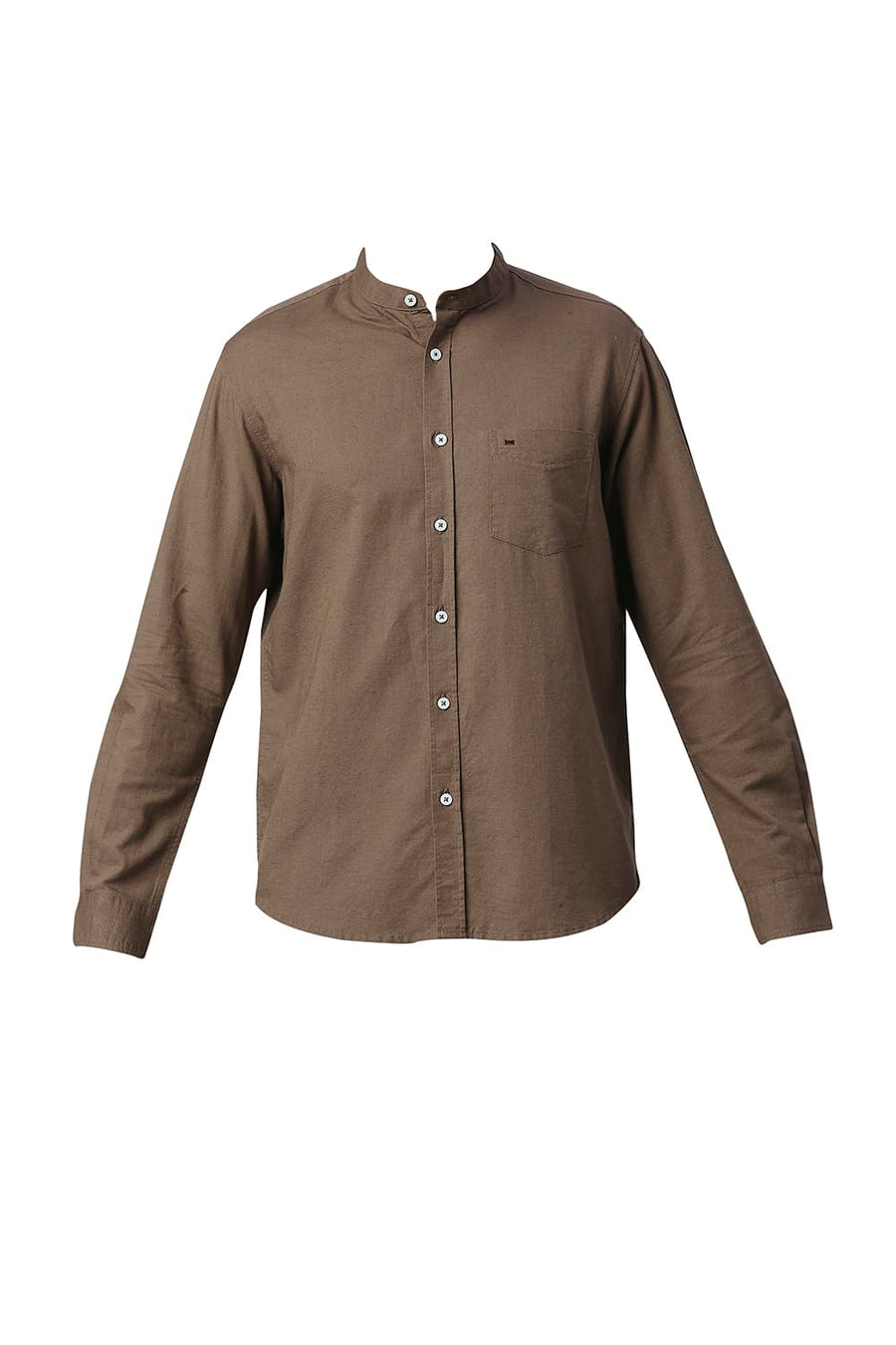 BASICS SLIM FIT FIR OLIVE COTTON LINEN SHIRT