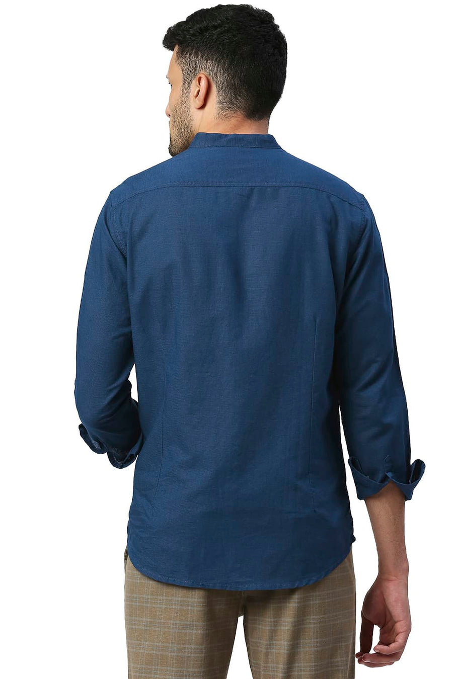 BASICS SLIM FIT TITAN BLUE COTTON LINEN SHIRT
