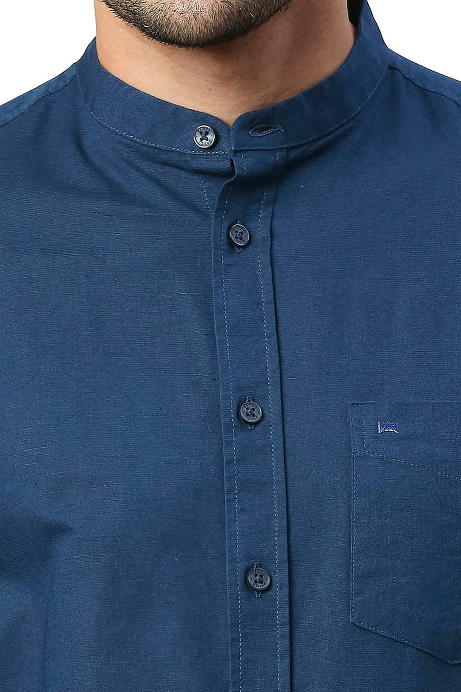 BASICS SLIM FIT TITAN BLUE COTTON LINEN SHIRT