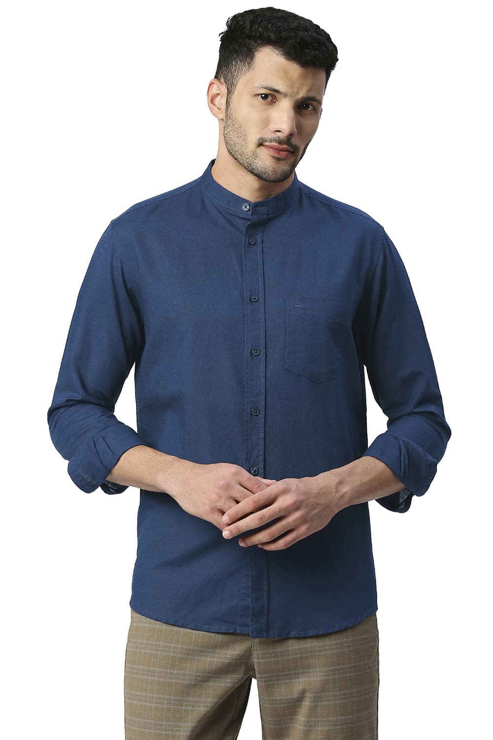 BASICS SLIM FIT COTTON LINEN SHIRT