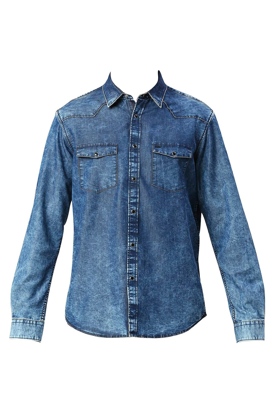 BASICS SLIM FIT INDIGO BLUE COTTON POLYESTER INDIGO SHIRT