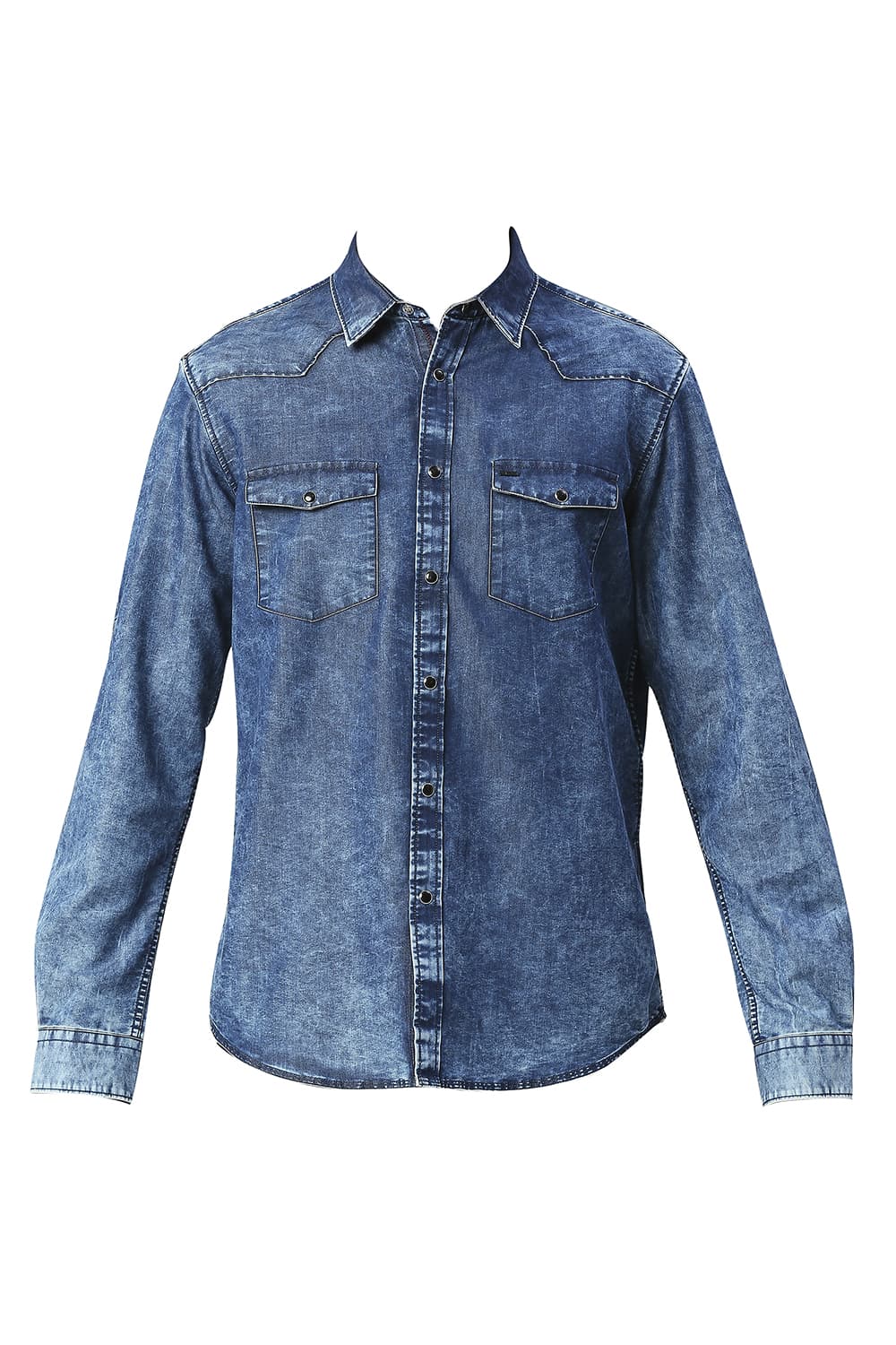 BASICS SLIM FIT COTTON POLYESTER INDIGO SHIRT