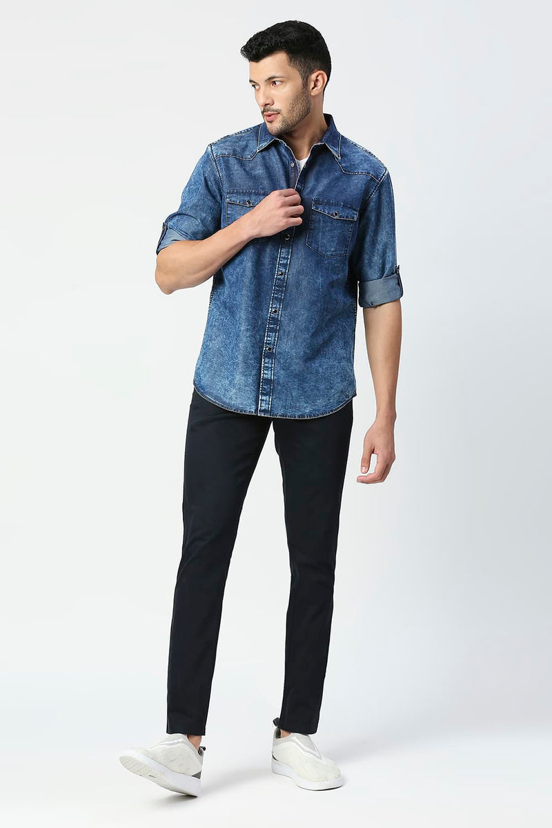 Slim Fit Cotton Polyester Indigo Shirt