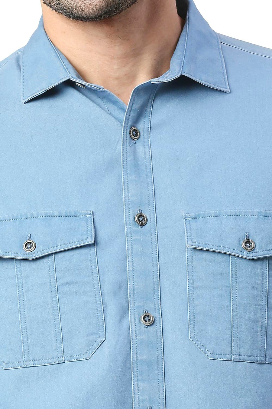 BASICS SLIM FIT DREAM BLUE COTTON POLYESTER INDIGO SHIRT