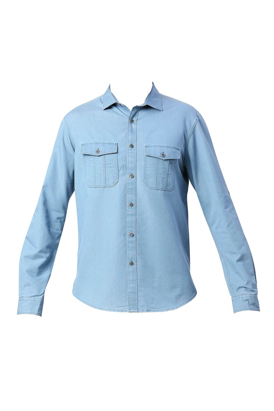 BASICS SLIM FIT DREAM BLUE COTTON POLYESTER INDIGO SHIRT