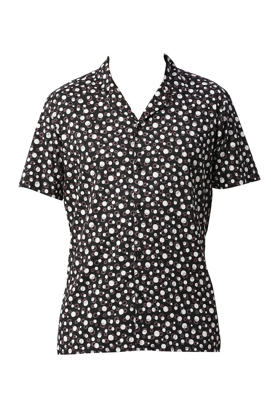 BASICS SLIM FIT CHARCOAL BLACK COTTON VISCOSE PRINTED HALFSLEEVES SHIRT