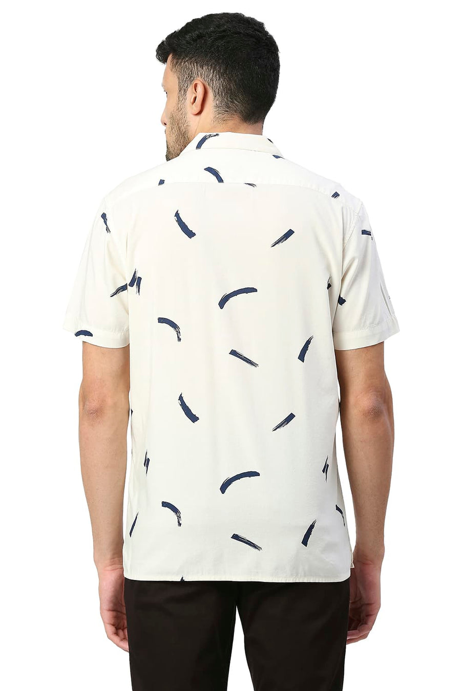 BASICS SLIM FIT ICING YELLOW COTTON VISCOSE PRINTED HALFSLEEVES SHIRT