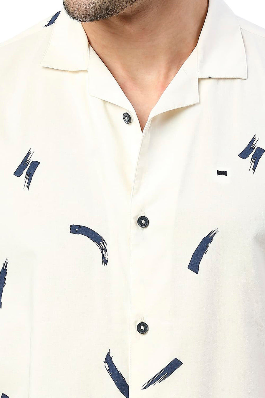 BASICS SLIM FIT ICING YELLOW COTTON VISCOSE PRINTED HALFSLEEVES SHIRT