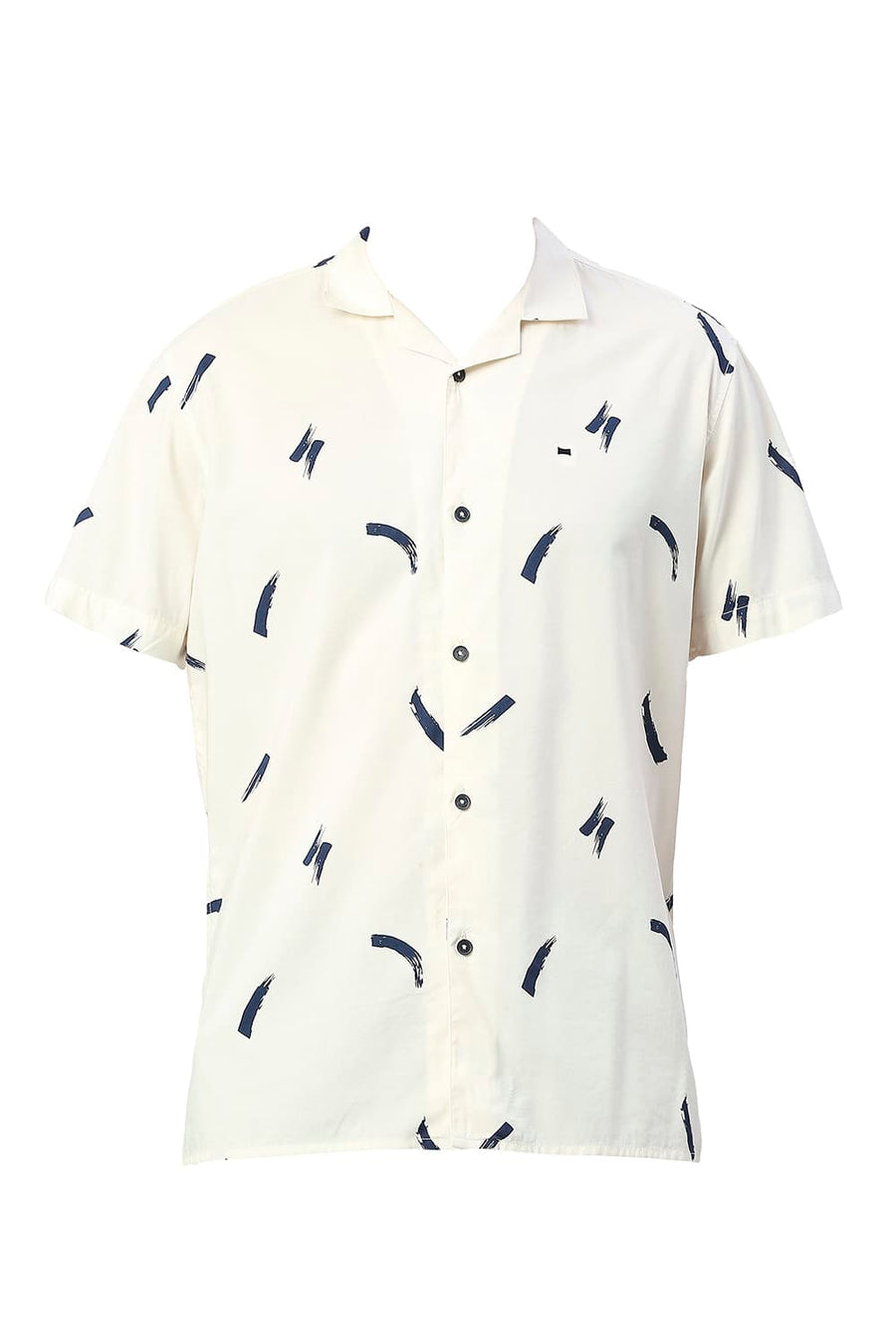 BASICS SLIM FIT ICING YELLOW COTTON VISCOSE PRINTED HALFSLEEVES SHIRT
