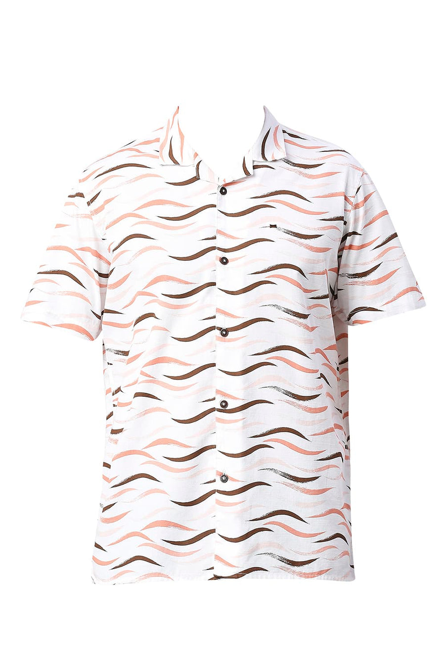BASICS SLIM FIT FLAMINGO ORANGE COTTON SLUB PRINTED SHIRT