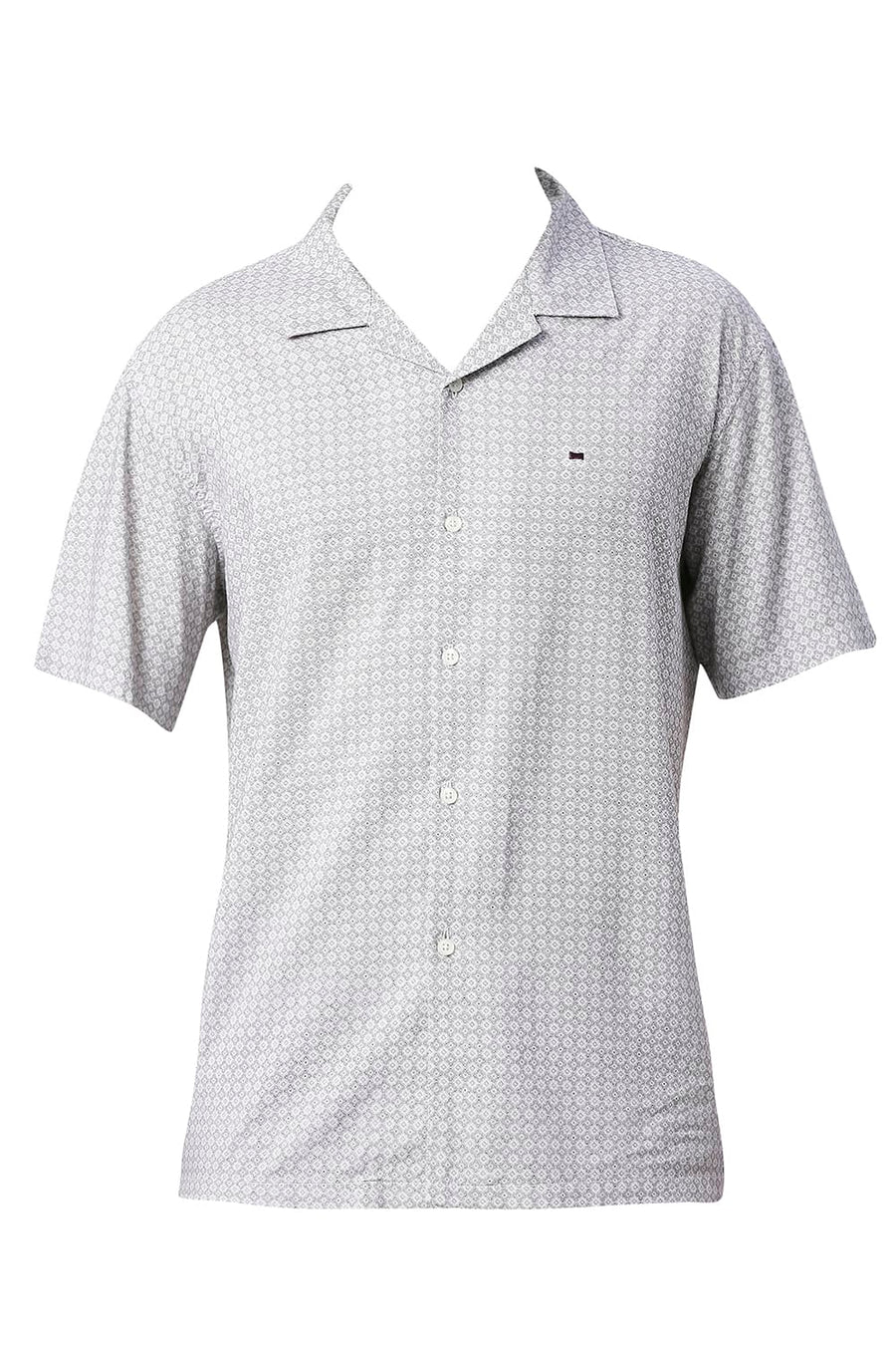 BASICS SLIM FIT SILVER GREY COTTON VISCOSE PRINTED HALFSLEEVES SHIRT