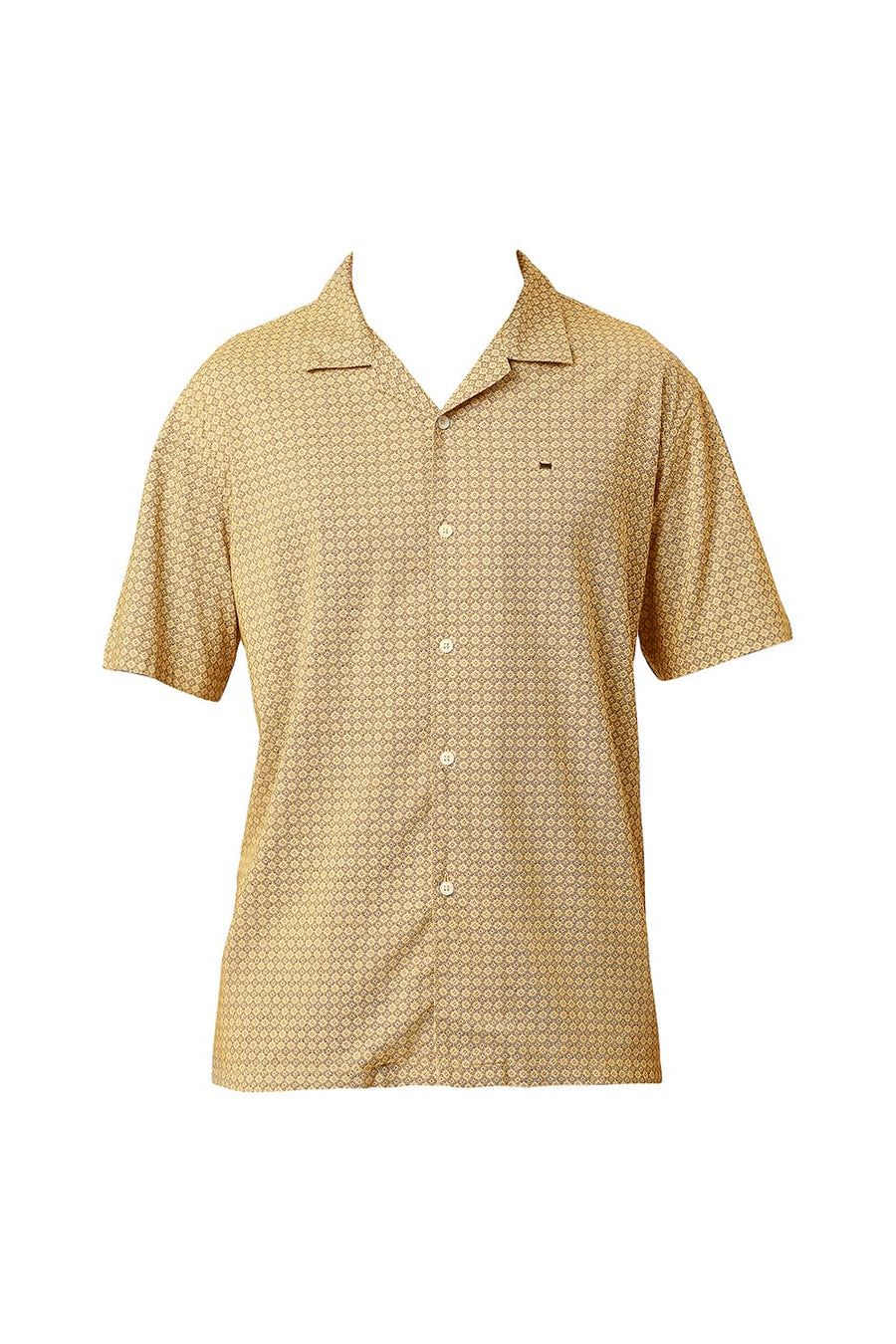 BASICS SLIM FIT HONEY YELLOW COTTON VISCOSE PRINTED HALFSLEEVES SHIRT