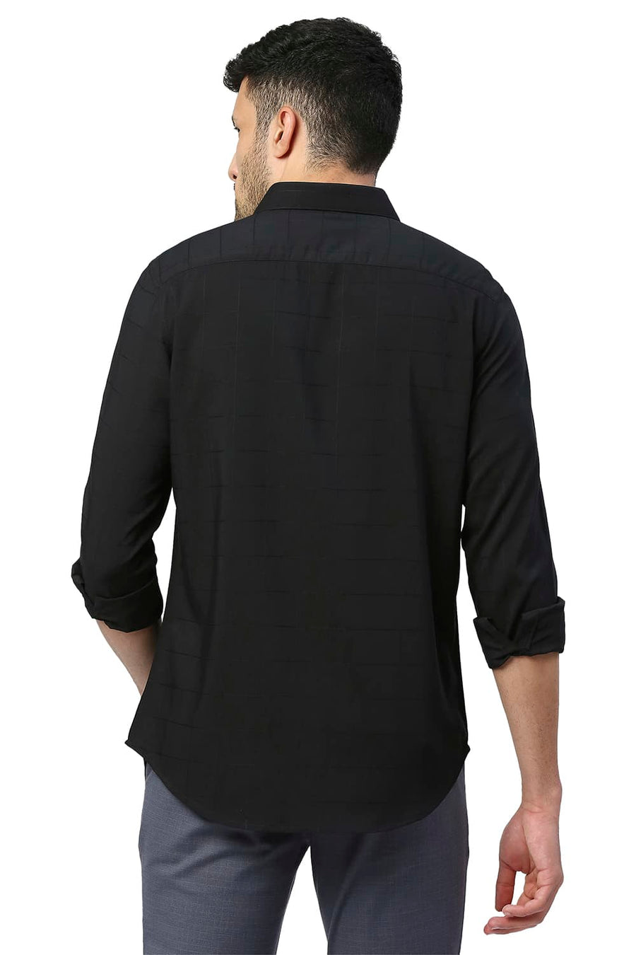 BASICS SLIM FIT ANTHRACITE BLACK TENCEL POLY STRETCH SHIRT