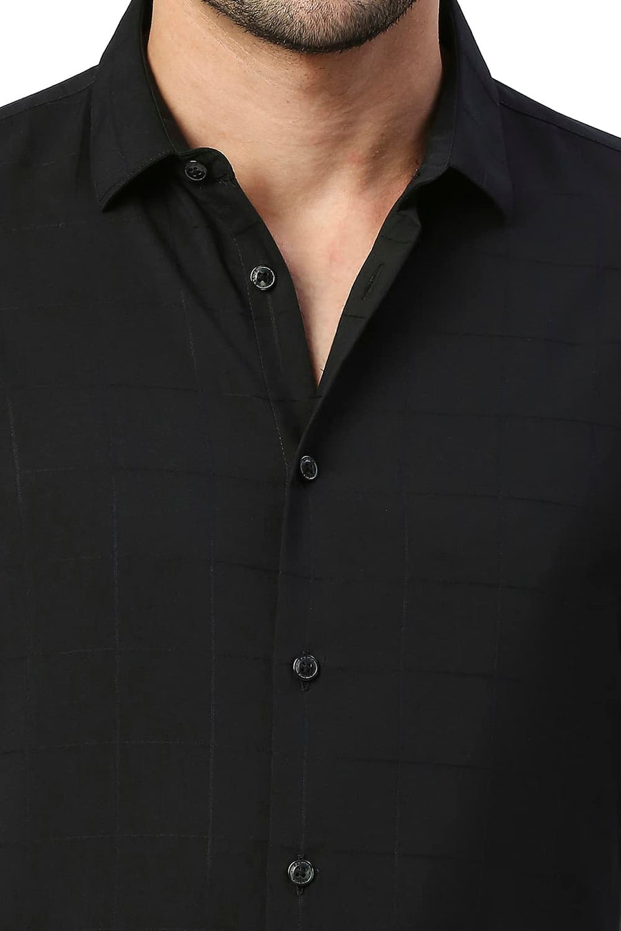 BASICS SLIM FIT ANTHRACITE BLACK TENCEL POLY STRETCH SHIRT