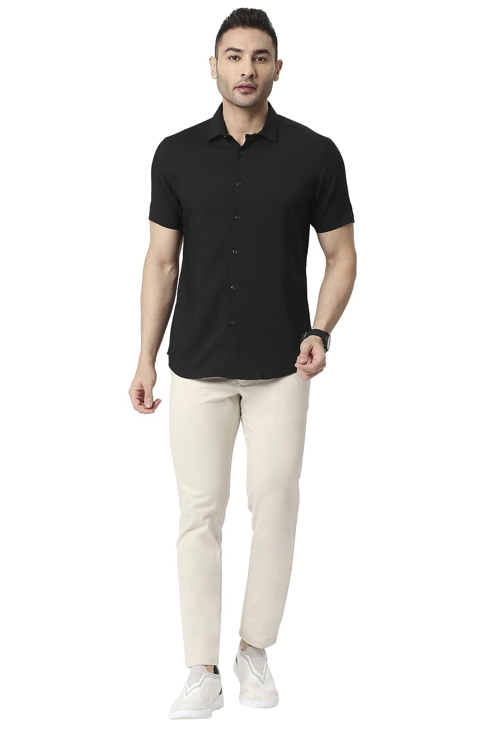 BASICS SLIM FIT TENCEL POLY STRETCH HALFSLEEVES SHIRT