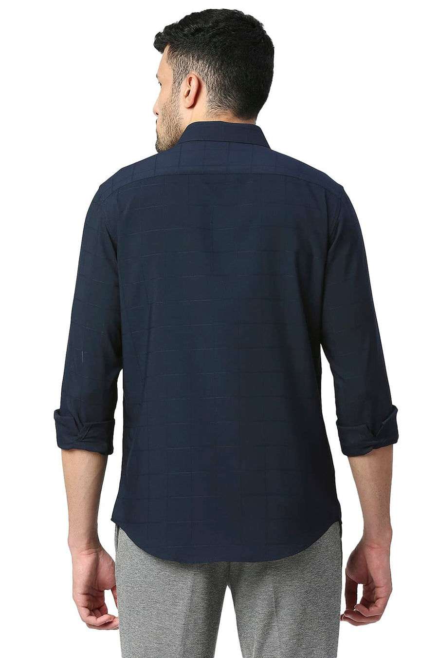 BASICS SLIM FIT NIGHT NAVY TENCEL POLY STRETCH SHIRT