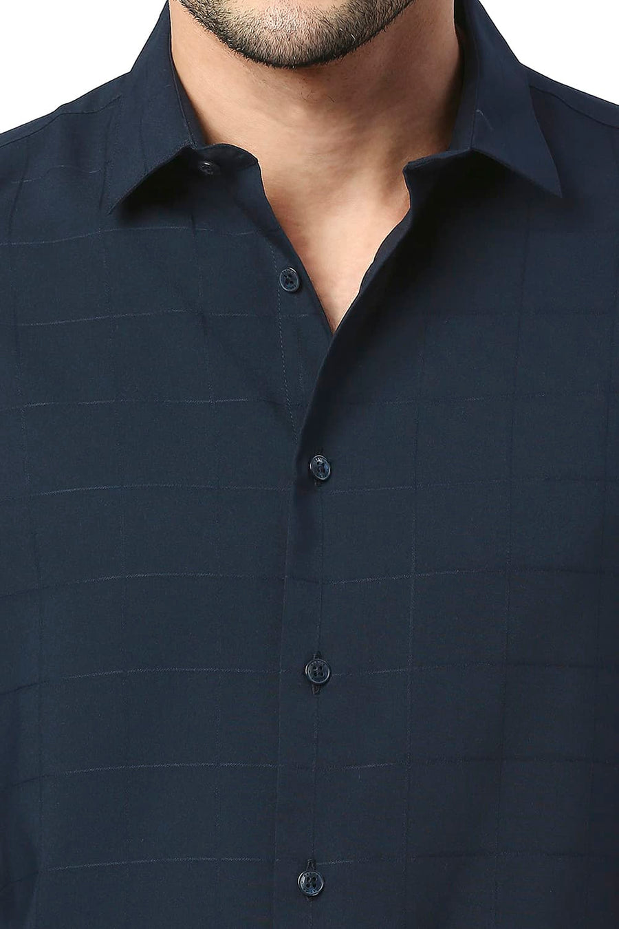 BASICS SLIM FIT NIGHT NAVY TENCEL POLY STRETCH SHIRT