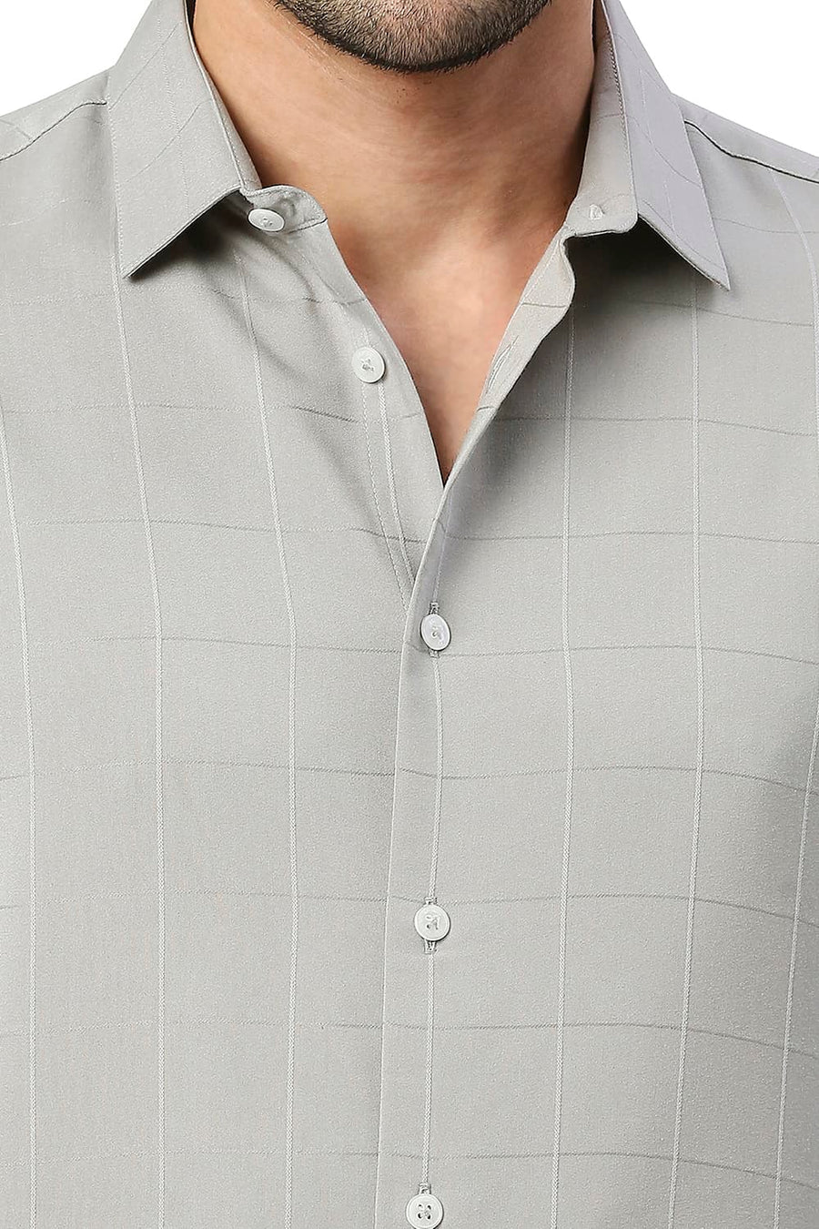 BASICS SLIM FIT WET GREY TENCEL POLY STRETCH SHIRT