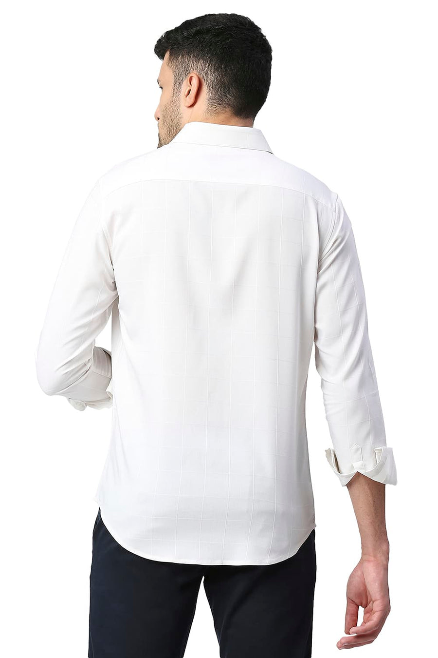 BASICS SLIM FIT EGRET WHITE TENCEL POLY STRETCH SHIRT