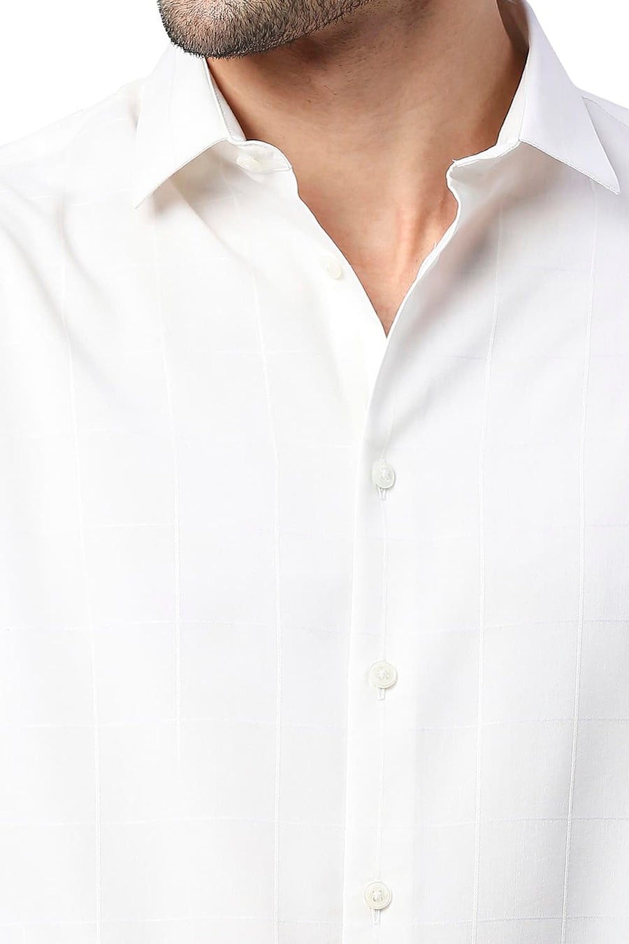 BASICS SLIM FIT EGRET WHITE TENCEL POLY STRETCH SHIRT