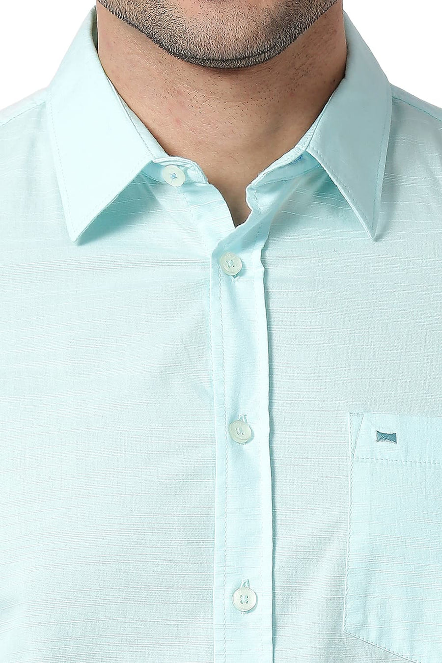 BASICS SLIM FIT GLASS AQUA COTTON SLUB SHIRT