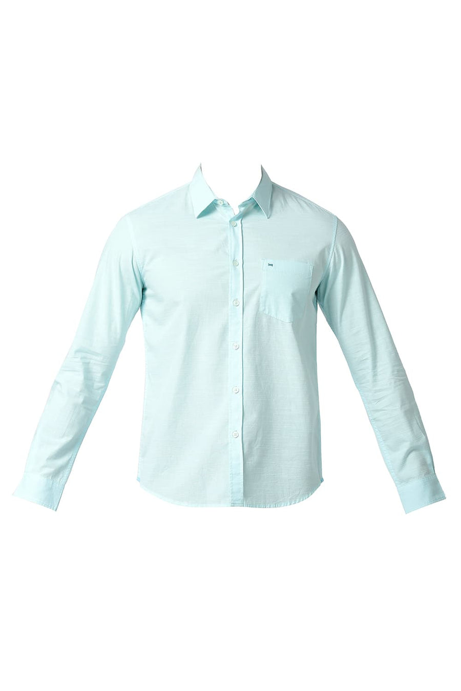 BASICS SLIM FIT GLASS AQUA COTTON SLUB SHIRT