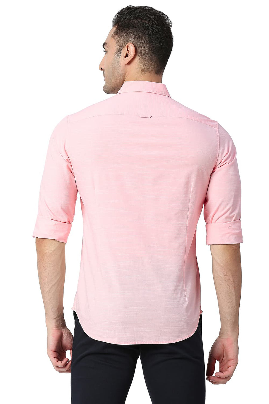 BASICS SLIM FIT QUARTZ PINK COTTON SLUB SHIRT