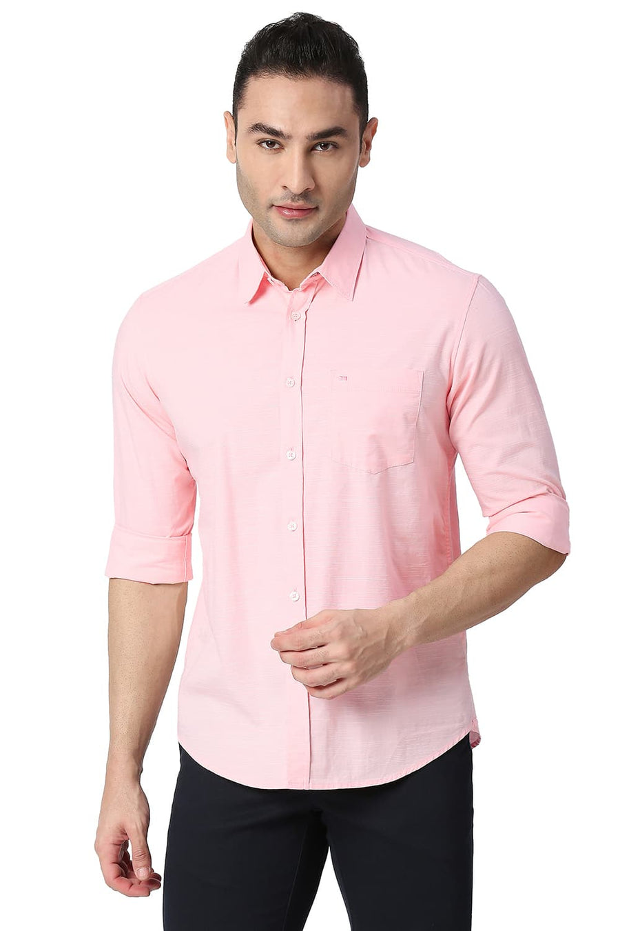 BASICS SLIM FIT QUARTZ PINK COTTON SLUB SHIRT