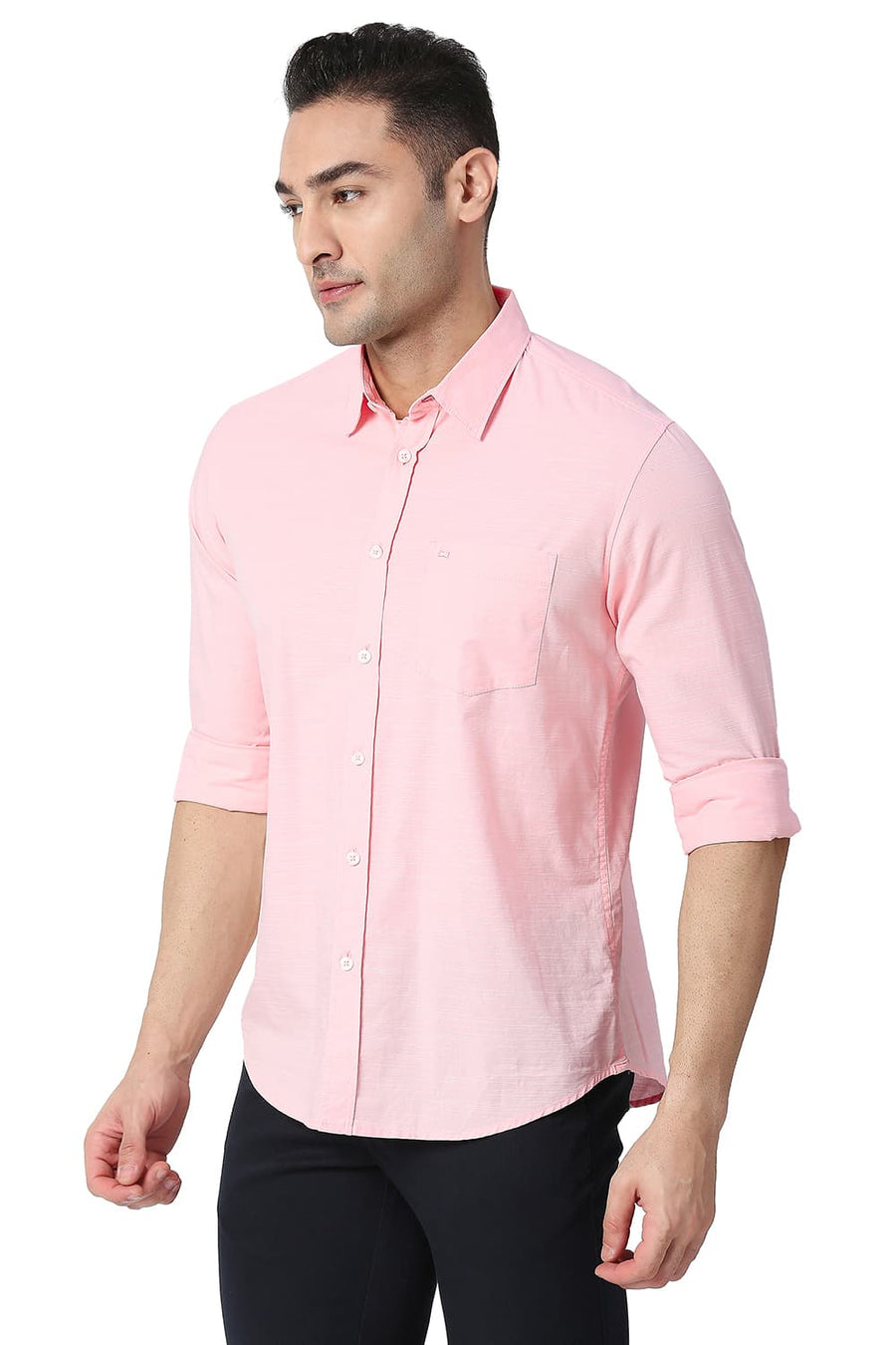 BASICS SLIM FIT QUARTZ PINK COTTON SLUB SHIRT