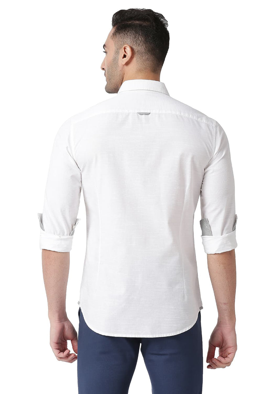 BASICS SLIM FIT SNOW WHITE COTTON SLUB SHIRT