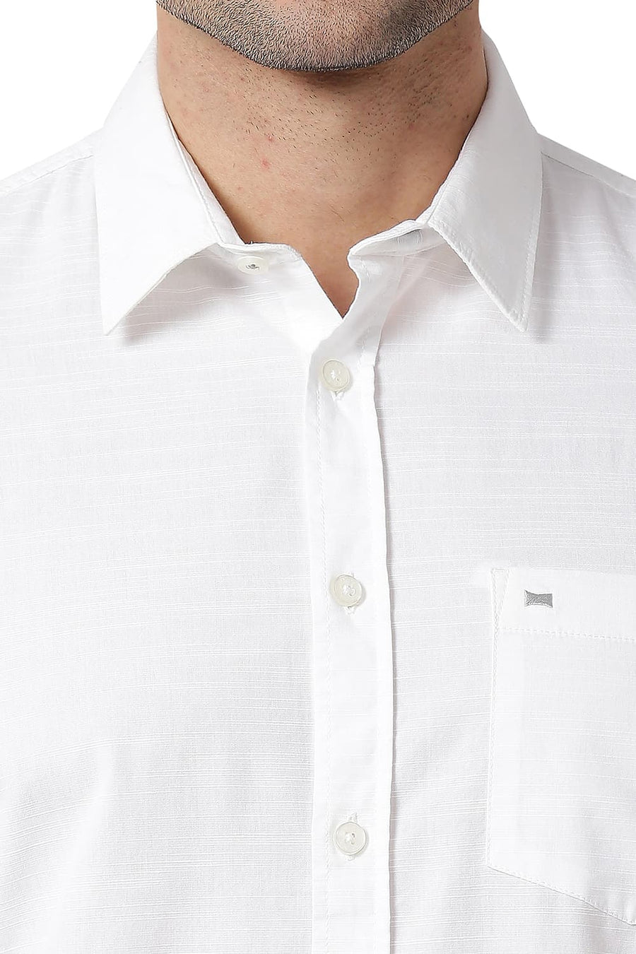 BASICS SLIM FIT SNOW WHITE COTTON SLUB SHIRT