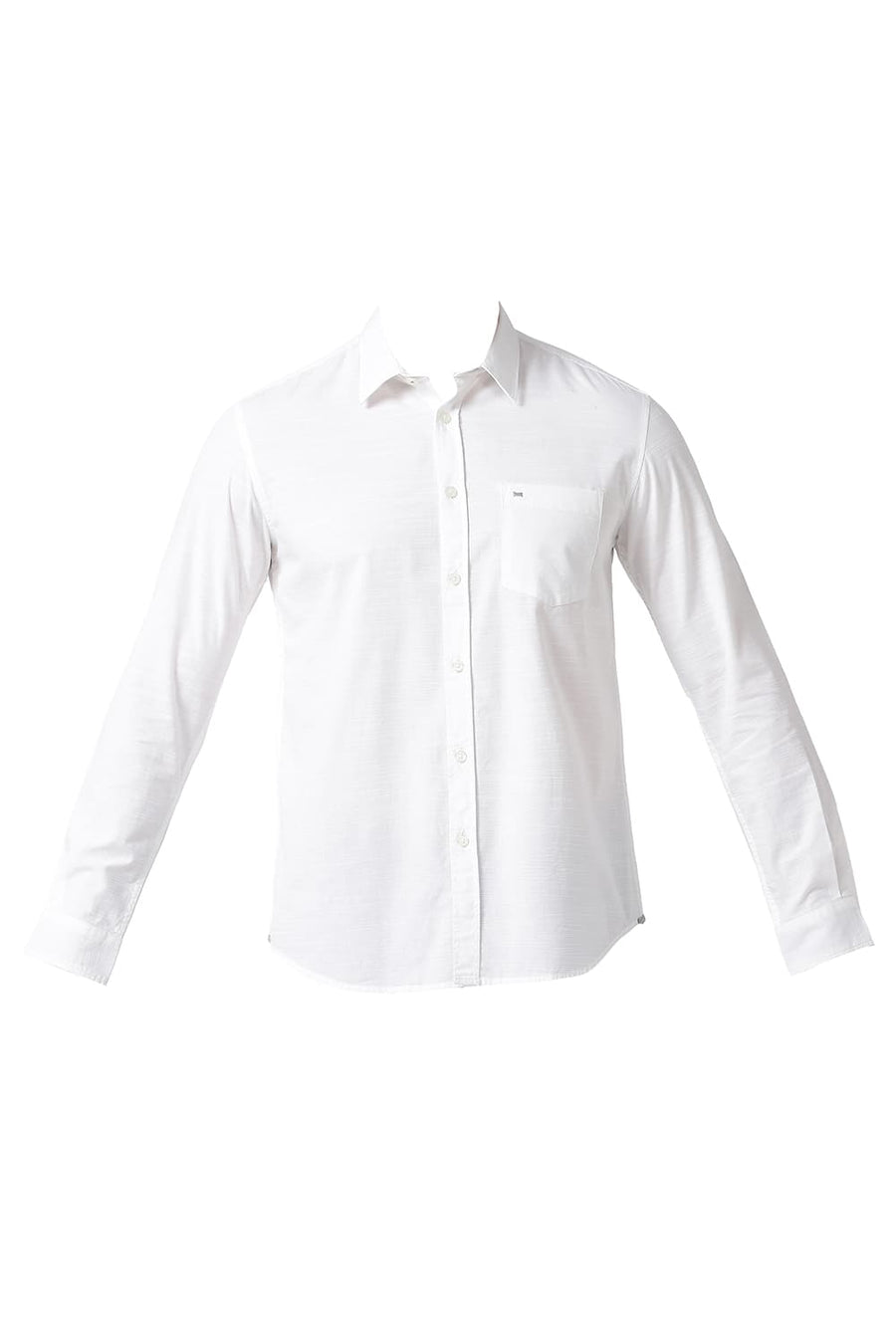 BASICS SLIM FIT SNOW WHITE COTTON SLUB SHIRT