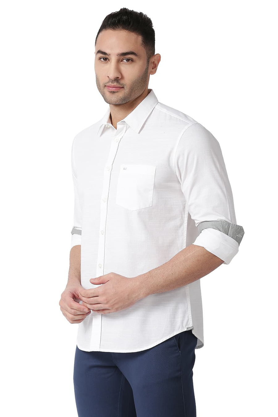 BASICS SLIM FIT SNOW WHITE COTTON SLUB SHIRT