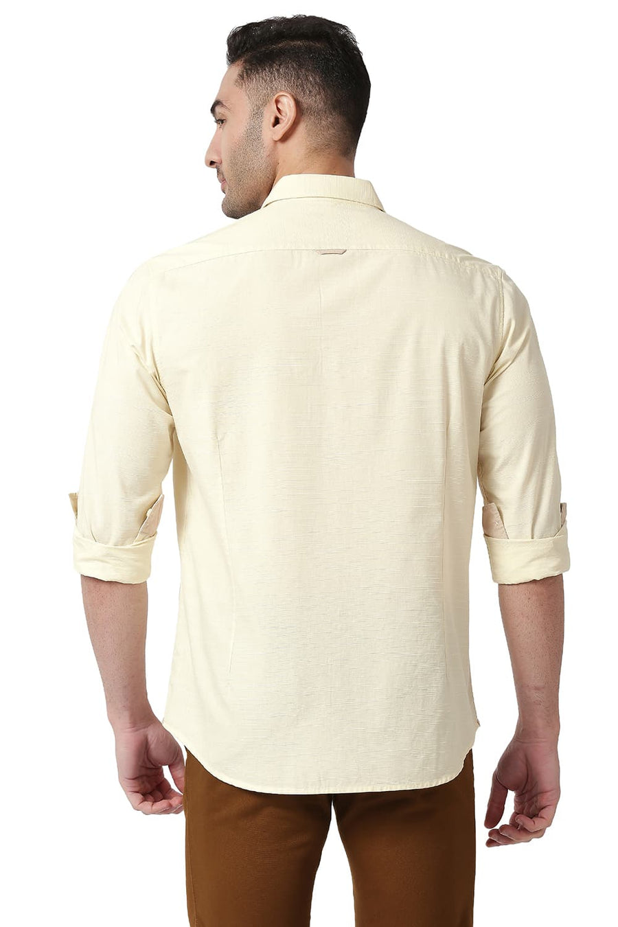 BASICS SLIM FIT SWEET CORN BEIGE COTTON SLUB SHIRT