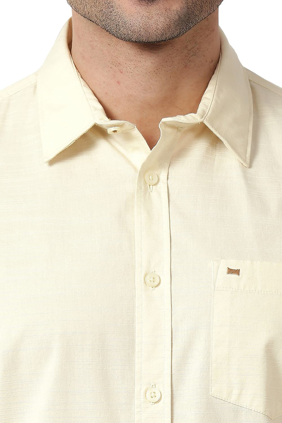 BASICS SLIM FIT SWEET CORN BEIGE COTTON SLUB SHIRT