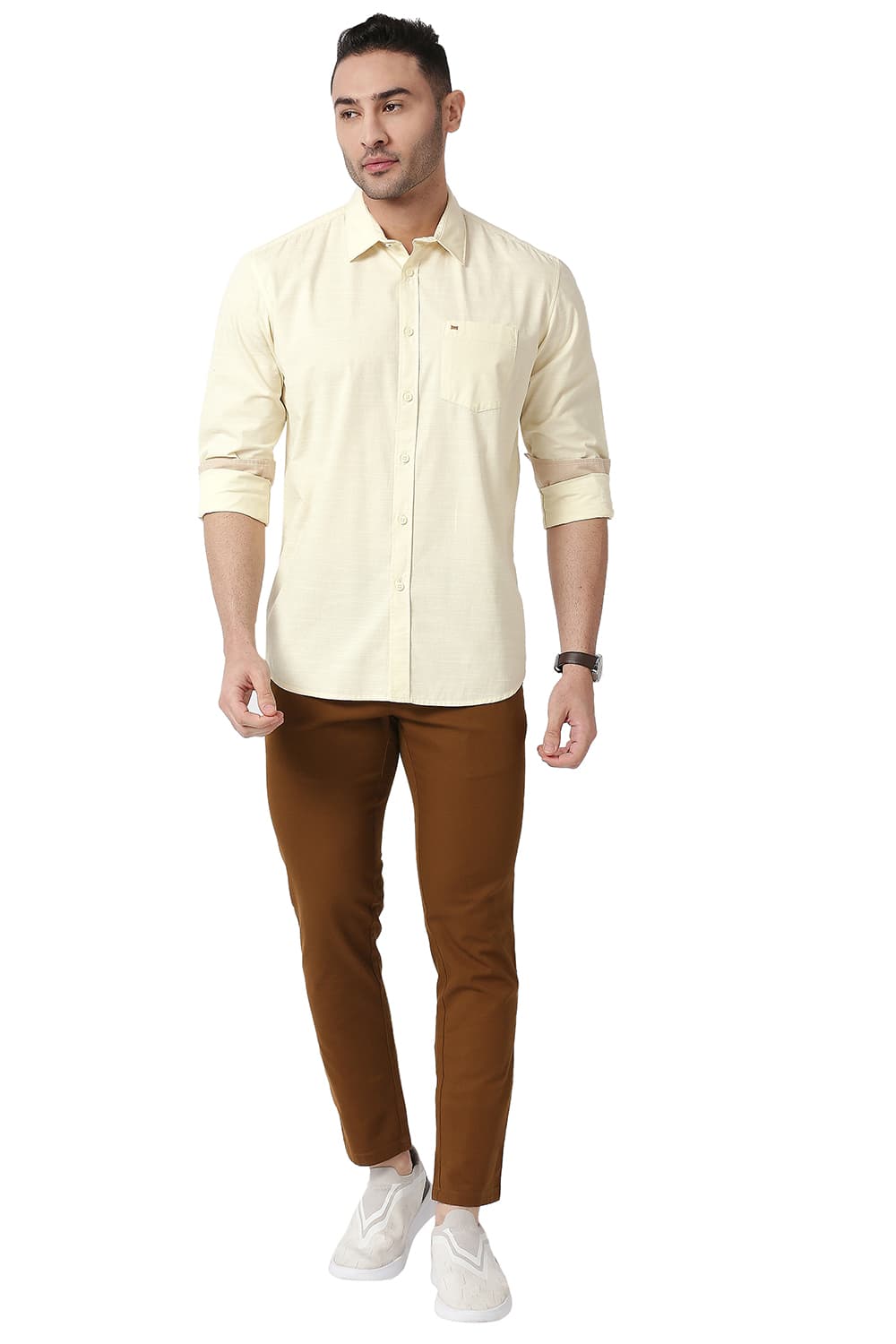 BASICS SLIM FIT COTTON SLUB SHIRT