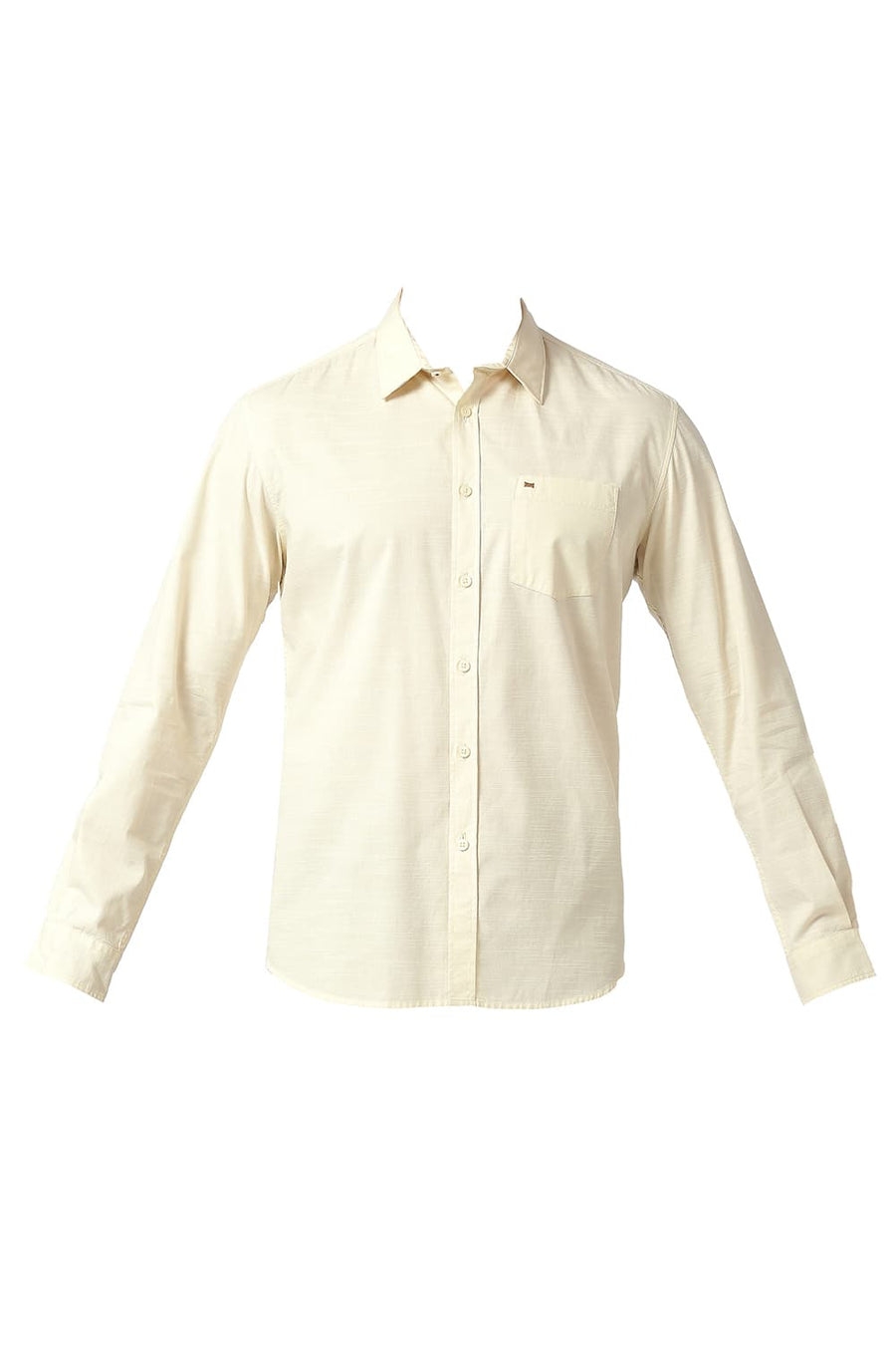 BASICS SLIM FIT SWEET CORN BEIGE COTTON SLUB SHIRT